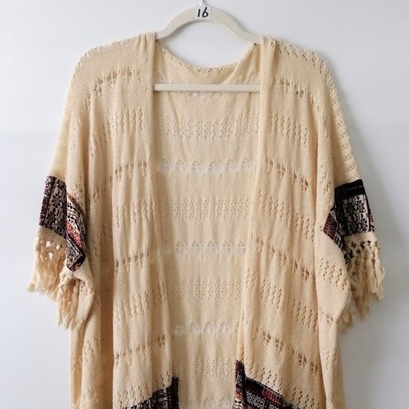 Unbranded Womens Beige Fringe Fair Isle Open Front Cardigan One Size - Picture 2 of 5